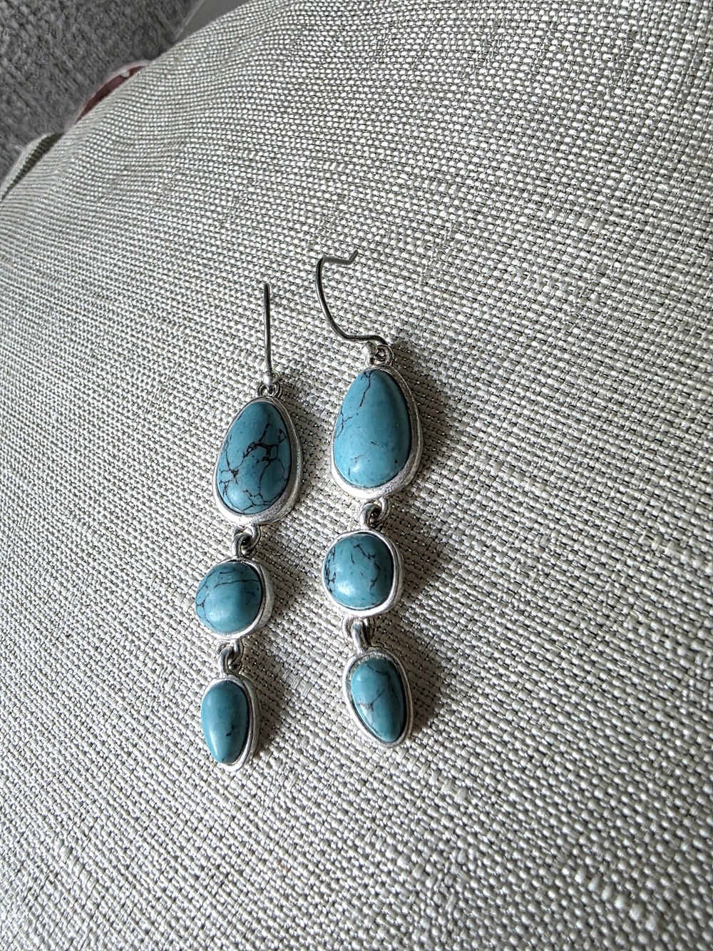 Lucky Brand silver-tone faux turquoise triple-drop dangle earrings - Picture 2 of 7